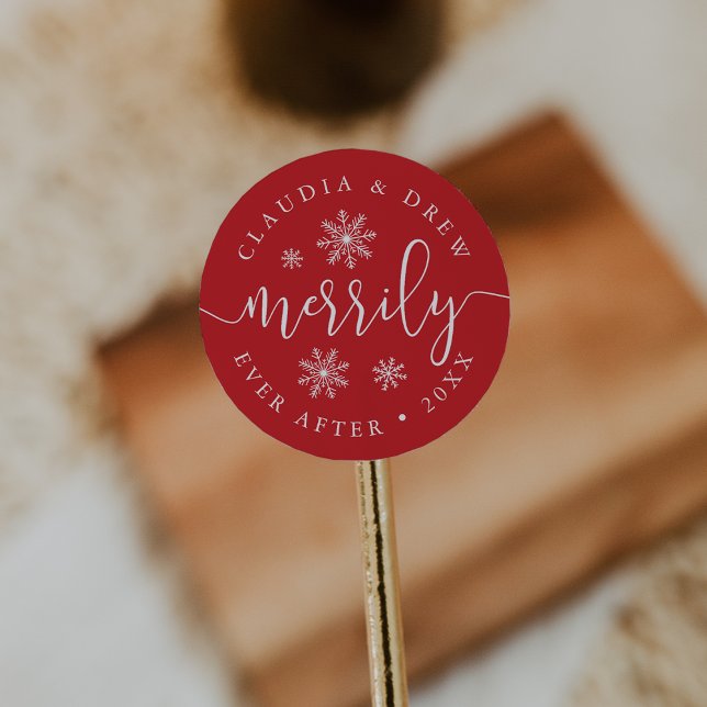 Merrily Ever After Personalised Holiday Classic Round Sticker (Creator Uploaded)