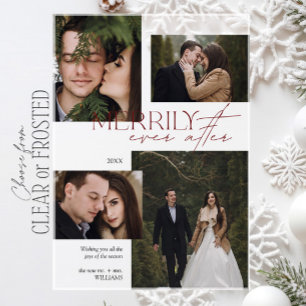 Merrily Ever After Red Script 4 Photo Acrylic Invitations