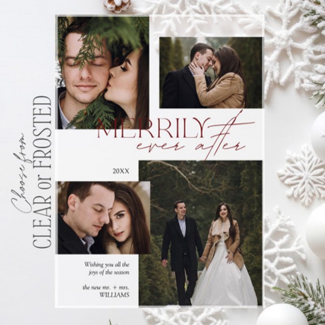 Merrily Ever After Red Script 4 Photo Acrylic Invitations (Creator Uploaded)