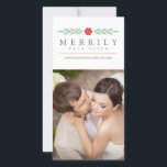 Merrily Ever After Simple Modern Newlywed Holiday Card<br><div class="desc">Simple,  elegant design,  featuring a flower and leaves in red-orange and mint green.  Text (which can be customised) reads "Merrily Ever After."  Template photo must be replaced with an image of your own prior to purchase.</div>