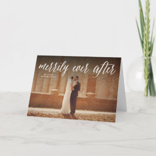 Merrily Ever After Trendy Script Photo Wedding Holiday Card