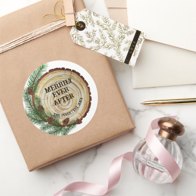 Merrily Ever After wedding Christmas Classic Round Sticker (Gifting)