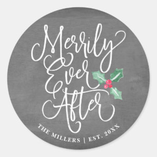 Merrily Ever After Wedding Holiday   Grey Classic Round Sticker