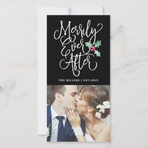 Merrily Ever After Wedding Holiday Photo   Black Card