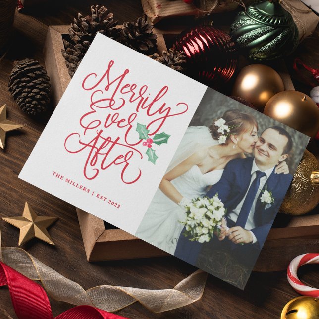 Merrily Ever After Wedding Holiday Photo Card (Creator Uploaded)