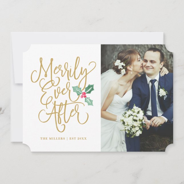 Merrily Ever After Wedding Holiday/Thank You Photo Invitation (Front)