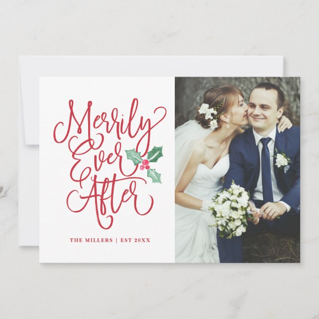 Merrily Ever After Wedding Holiday/Thank You Photo Invitation (Front)
