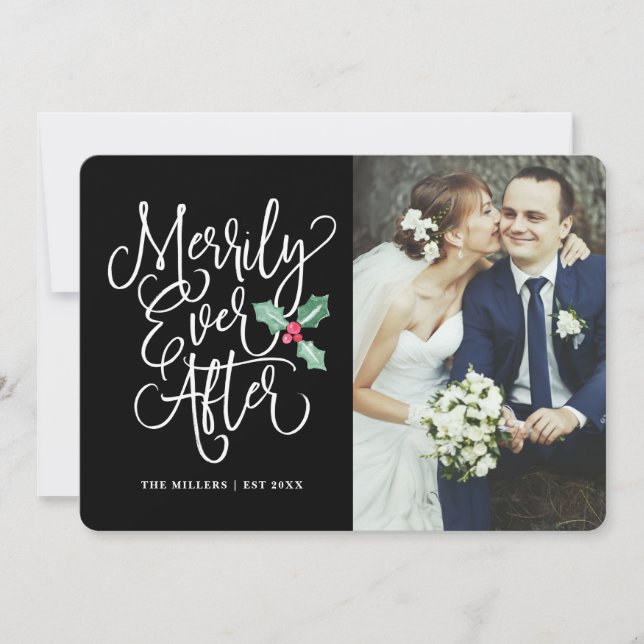 Merrily Ever After Wedding Holiday/Thank You Photo Invitation (Front)