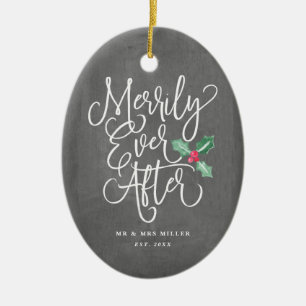 Merrily Ever After Wedding Newlywed Holiday Ceramic Tree Decoration
