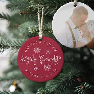 Merrily Ever After   Wedding Photo Ceramic Tree Decoration