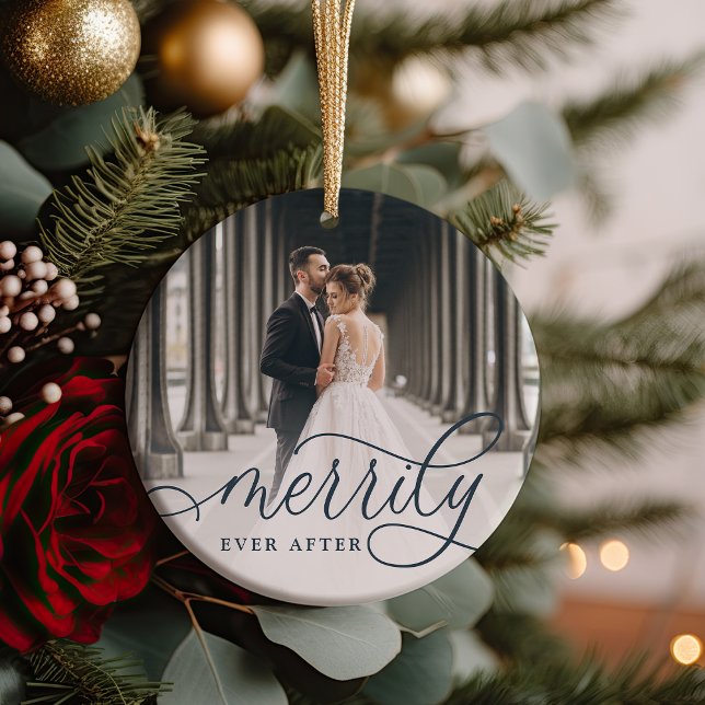 Merrily Ever After | Wedding Photo Ceramic Tree Decoration (Creator Uploaded)
