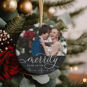 Merrily Ever After   Wedding Photo Ceramic Tree Decoration
