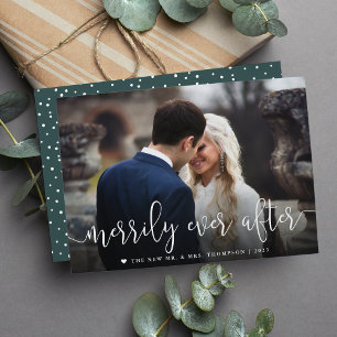 Merrily Ever After Wedding Photo Christmas Holiday Card