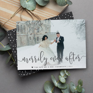 Merrily Ever After Wedding Photo Christmas Holiday Card