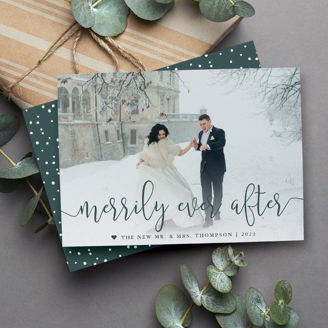 Merrily Ever After | Wedding Photo Christmas Holiday Card (Creator Uploaded)