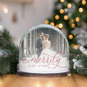 Merrily Ever After Wedding Photo & Custom Text Snowglobe