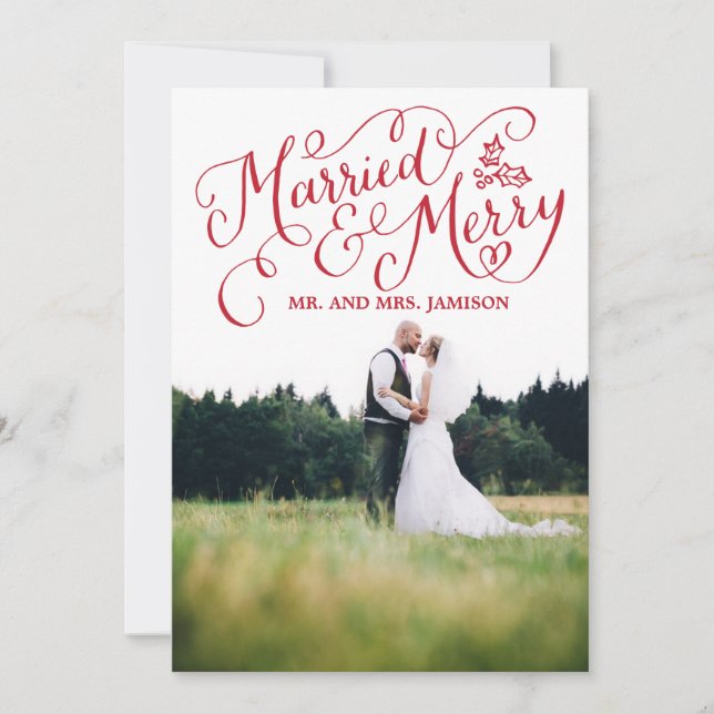 Merrily Married and Merry Christmas Photo Card (Front)