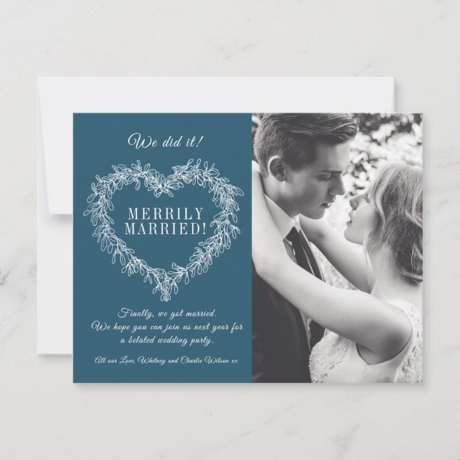 Merrily married blue mistletoe heart Christmas (Front)