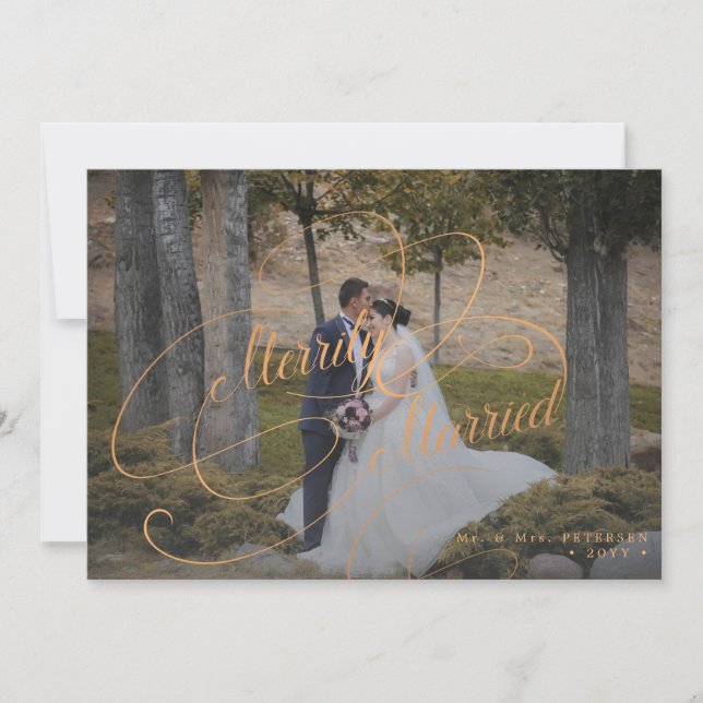 Merrily Married Christmas photo newlyweds Holiday Card (Front)