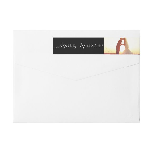 Merrily Married Christmas Photo Return Address Wrap Around Label (Back)
