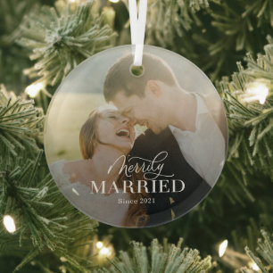 Merrily Married Custom Photo Christmas Ornament