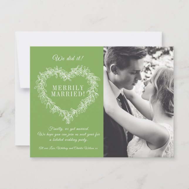 Merrily married green mistletoe heart Christmas (Front)