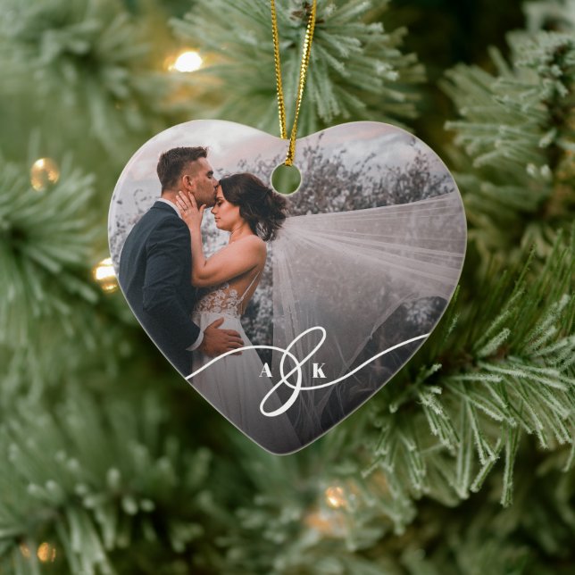 Merrily Married Mr And Mrs First Christmas Photo Ceramic Tree Decoration (Tree)