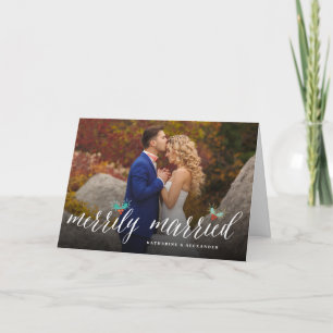Merrily Married Mr And Mrs First Christmas Photo Holiday Card
