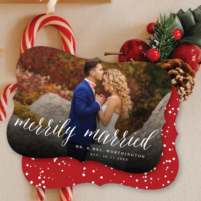 Merrily Married Mr And Mrs First Christmas Photo Holiday Card (Creator Uploaded)