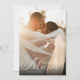 Merrily Married Mr. and Mrs. Full Photo Christmas Holiday Card