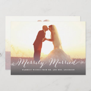 Merrily Married Script Christmas Holiday Photo Invitation