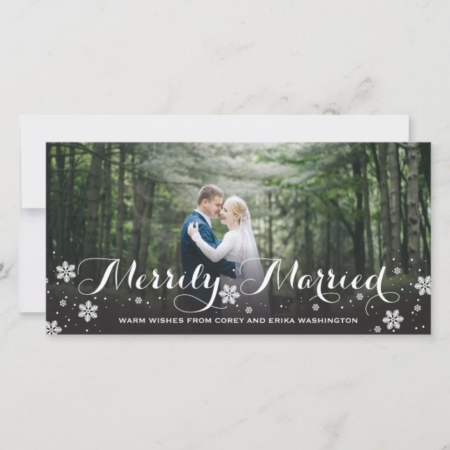 Merrily Married Snowflake Holiday Card (Front)