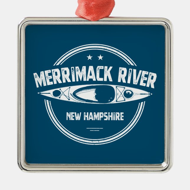 Merrimack River New Hampshire Kayak Metal Tree Decoration (Front)