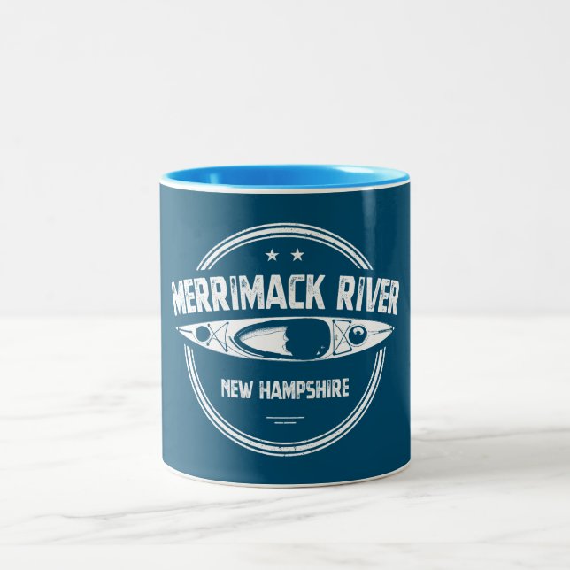 Merrimack River New Hampshire Kayak Two-Tone Coffee Mug (Center)
