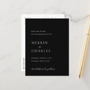 Merrin Black Elegant Wedding Save the Date Announcement Postcard