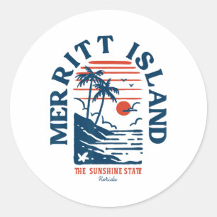 Merritt Island Florida Retro Surfer Vintage Beach Classic Round Sticker
