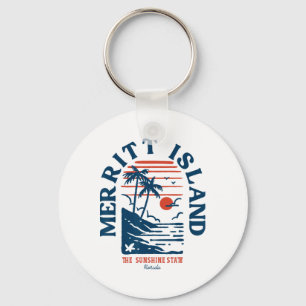 Merritt Island Florida Retro Surfer Vintage Beach Key Ring