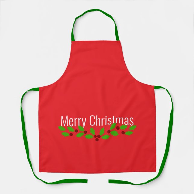 Merrry Christmas, holiday red, Apron (Front)