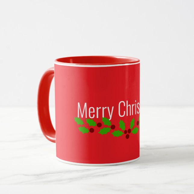 Merrry Christmas, holiday red, Mug (Front Left)