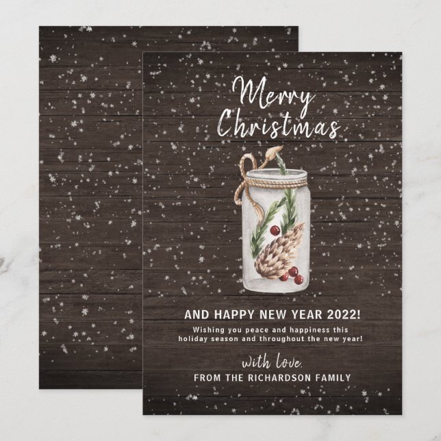Merry Сhristmas Mason Jar Wooden Holiday Card (Front/Back)