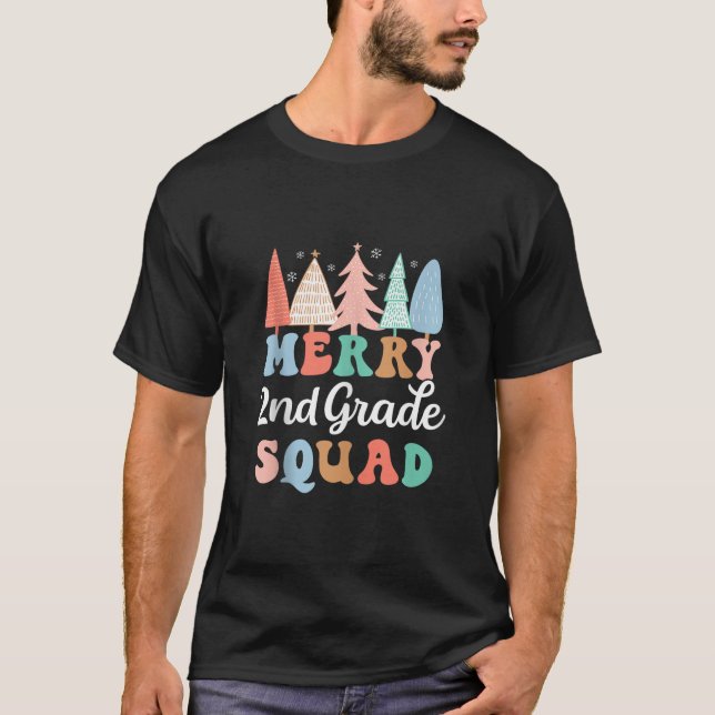 Merry 2nd Grade Squad Second Grade Teacher Kids Ch T-Shirt (Front)
