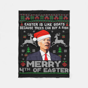 Merry 4th Of Easter Fun Biden Ugly Christmas Men  Fleece Blanket
