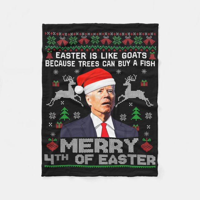 Merry 4th Of Easter Fun Biden Ugly Christmas Men  Fleece Blanket (Front)