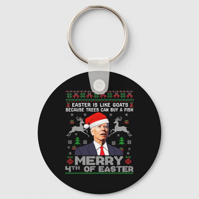 Merry 4th Of Easter Fun Biden Ugly Christmas  Men  Key Ring (Front)