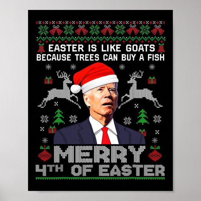 Merry 4th Of Easter Fun Biden Ugly Christmas  Men  Poster (Front)