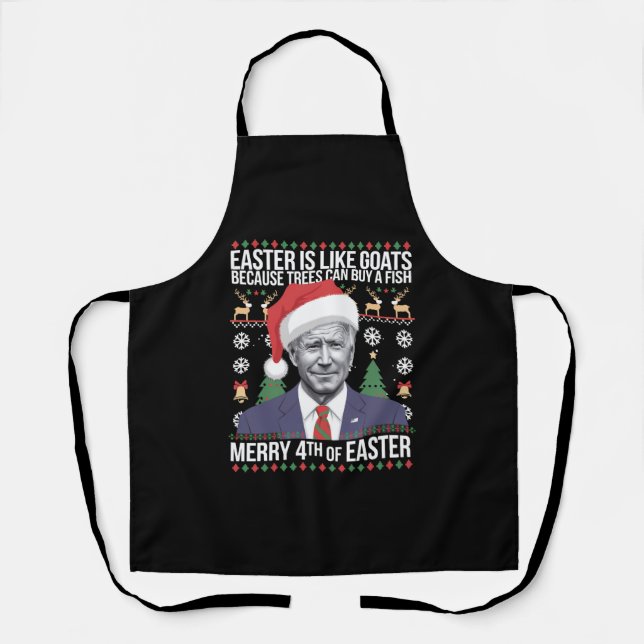 Merry 4th Of Easter Funny Biden Ugly Christmas  Apron (Front)