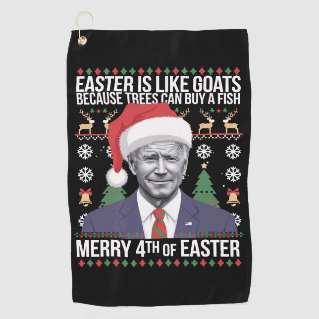 Merry 4th Of Easter Funny Biden Ugly Christmas  Golf Towel (Front)