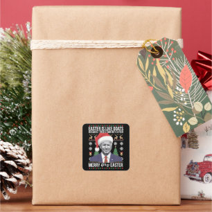 Merry 4th Of Easter Funny Biden Ugly Christmas Square Sticker