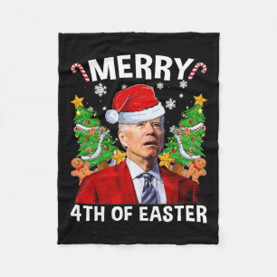 Merry 4th Of Easter Funny Biden Ugly Christmas Swe Fleece Blanket