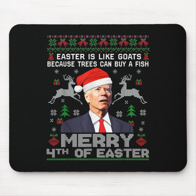 Merry 4th Of Easter Funny Biden Ugly Christmas Swe Mouse Mat (Front)